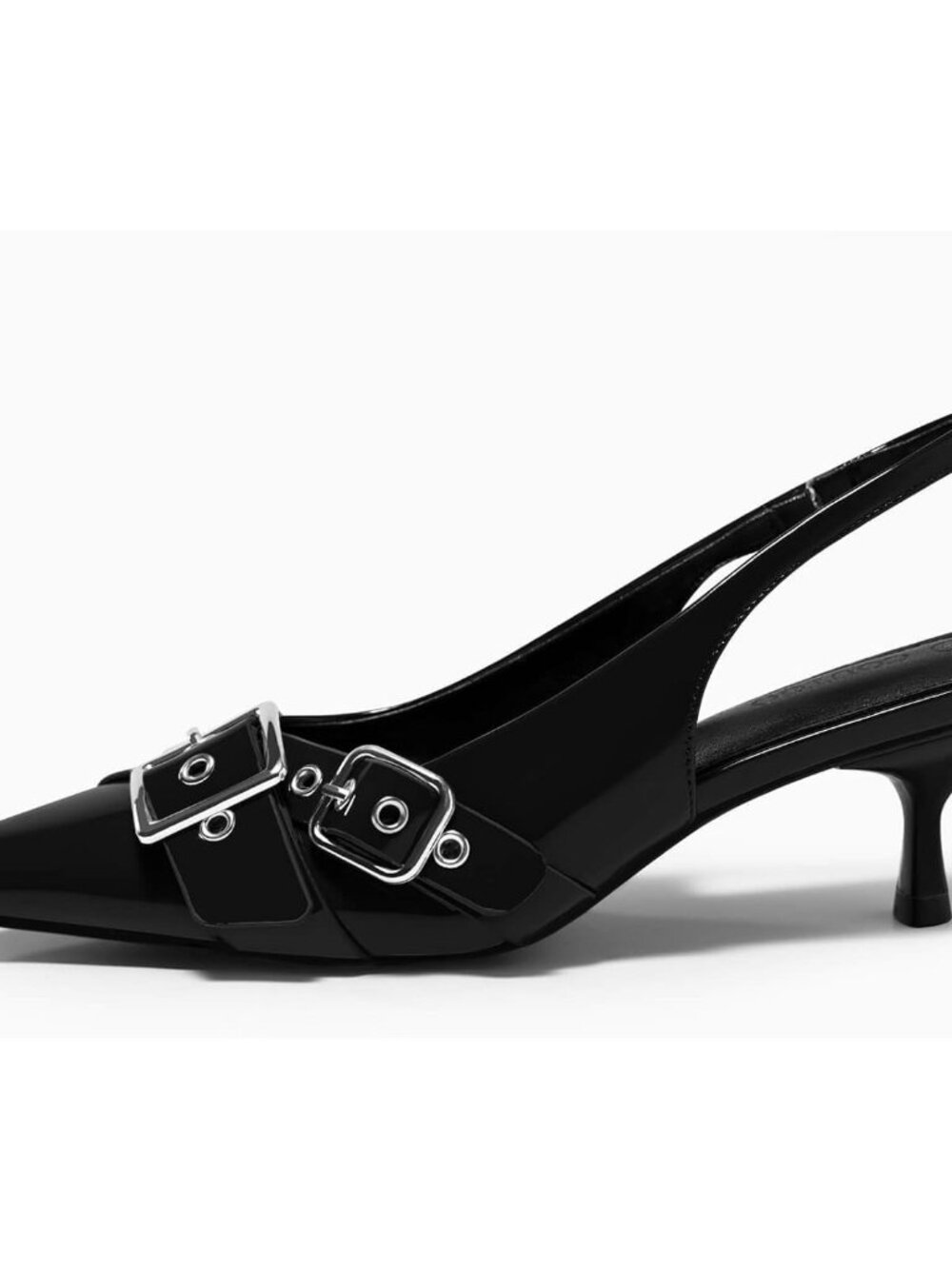 Coutgo Women's Black Close Pointed Toe Slingback Buckle Ankle Strap Heels Shoes - Picture 6 of 6